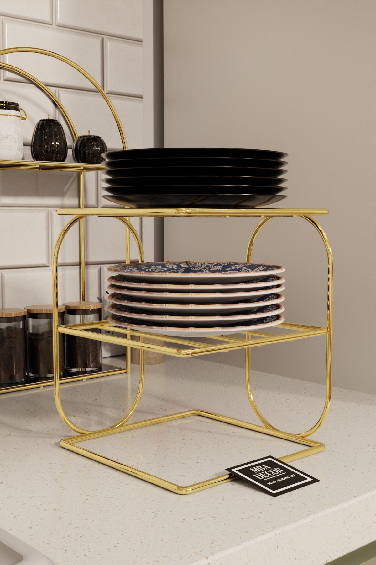 Gold Metal 2 Katlı Tabaklık – Tezgah Üstü Mutfak Düzenleyici Raf Stand Organizer
