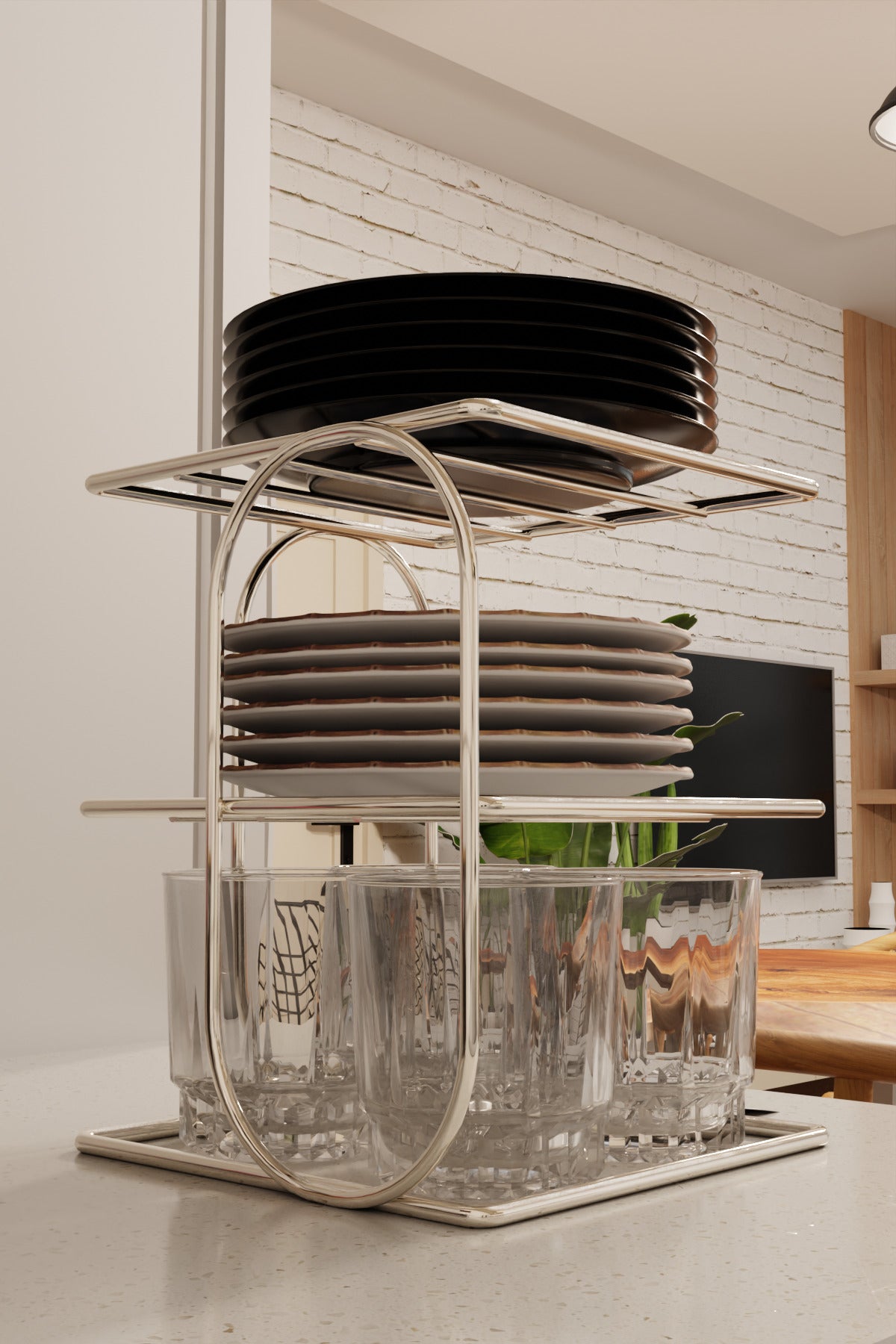 Gümüş Metal 2 Katlı Tabaklık – Tezgah Üstü Mutfak Düzenleyici Raf Stand Organizer