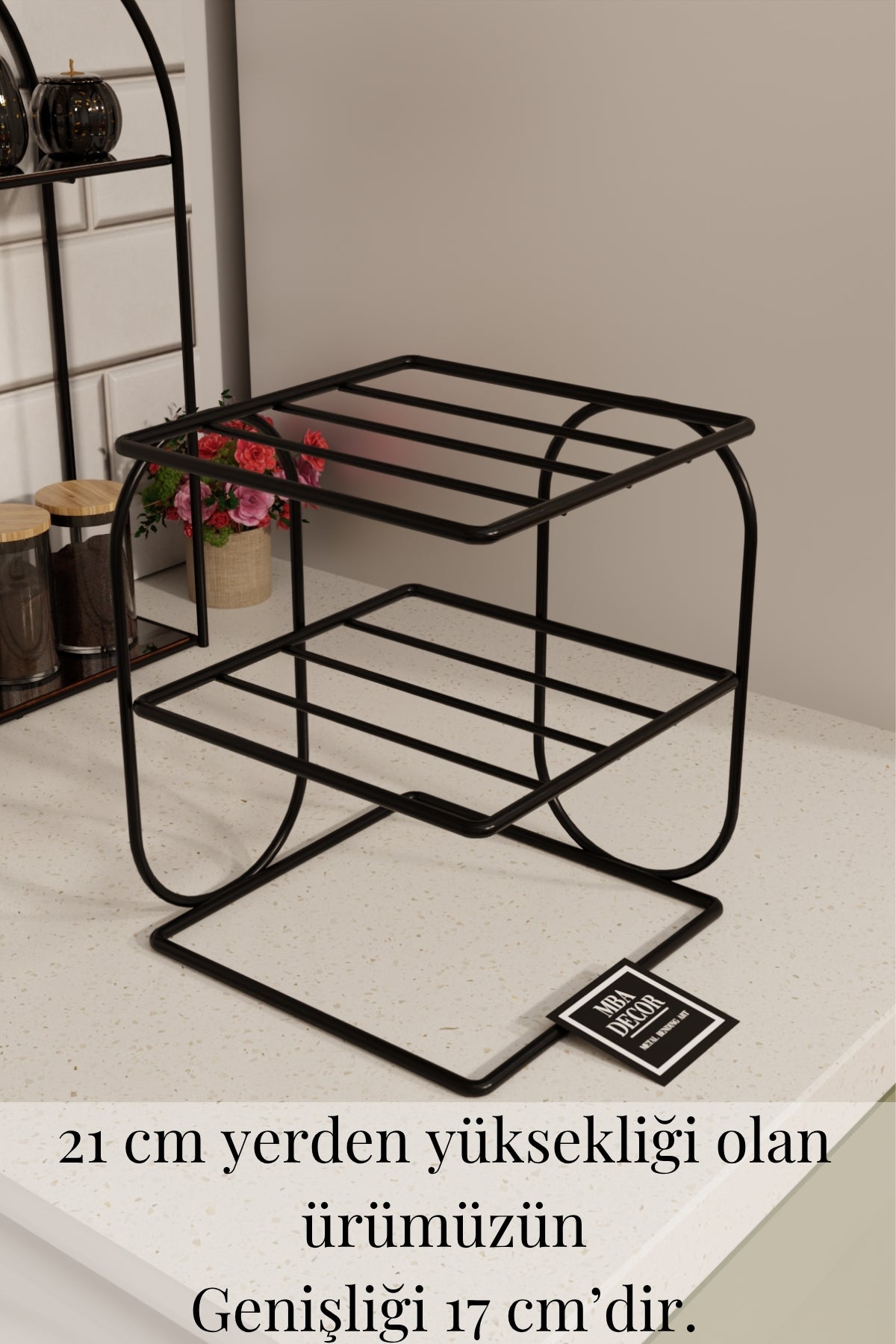 Siyah Metal 2 Katlı Tabaklık – Tezgah Üstü Mutfak Düzenleyici Raf Stand Organizer