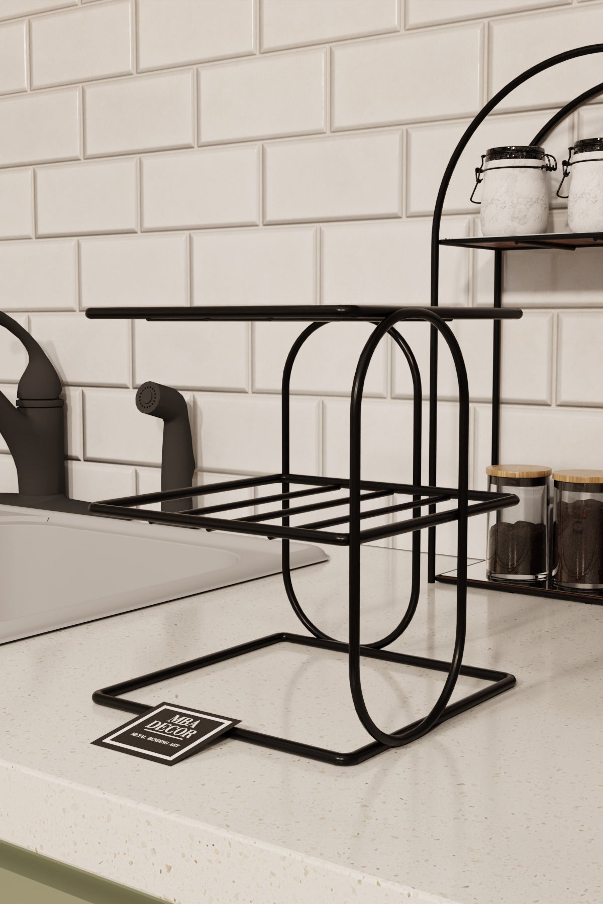 Siyah Metal 2 Katlı Tabaklık – Tezgah Üstü Mutfak Düzenleyici Raf Stand Organizer