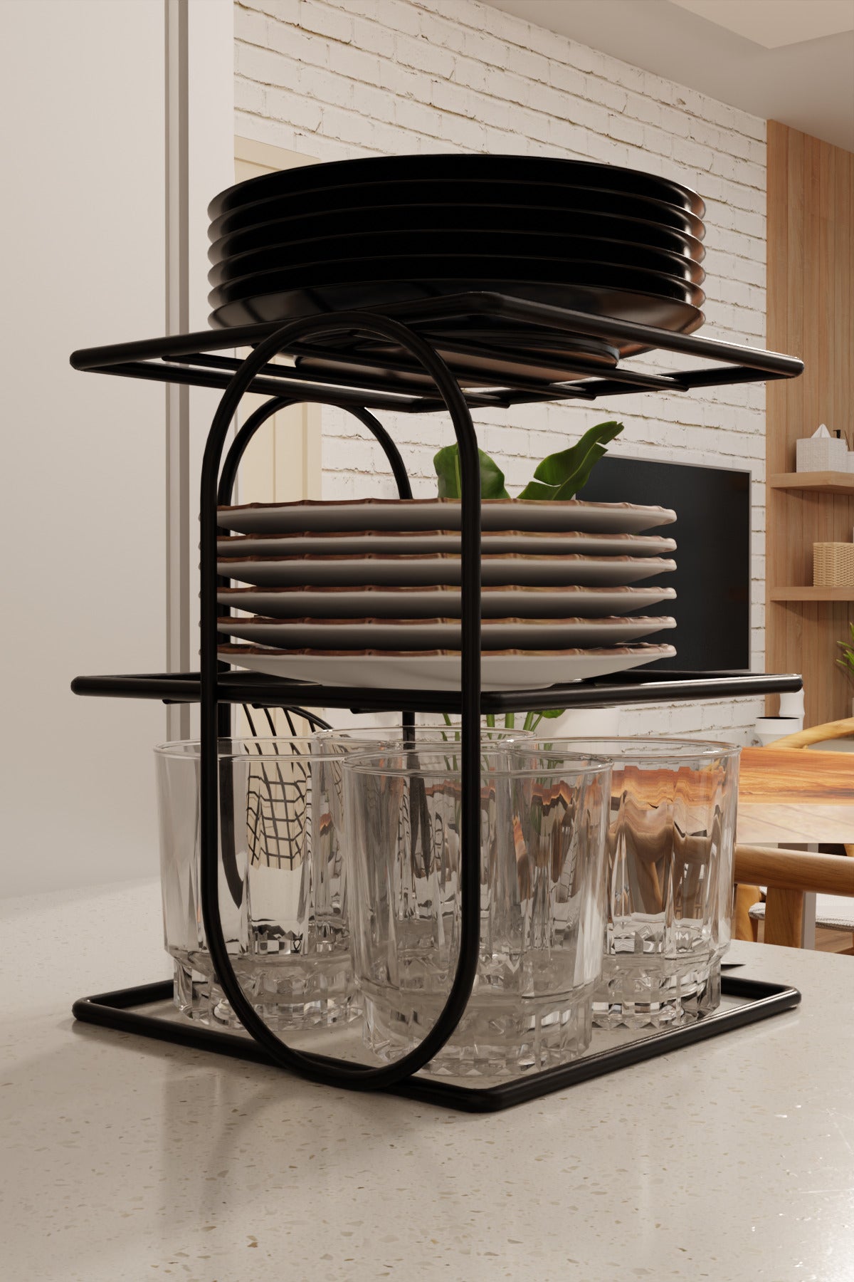 Siyah Metal 2 Katlı Tabaklık – Tezgah Üstü Mutfak Düzenleyici Raf Stand Organizer
