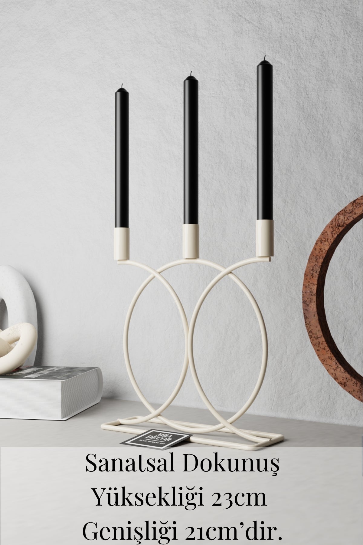İskandinav Tarz 3’lü Metal Şamdan Mumluk Krem Geometri, Modern Dekoratif Ev Aksesuarı Minimalist