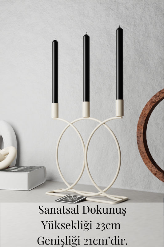 İskandinav Tarz 3’lü Metal Şamdan Mumluk Krem Geometri, Modern Dekoratif Ev Aksesuarı Minimalist