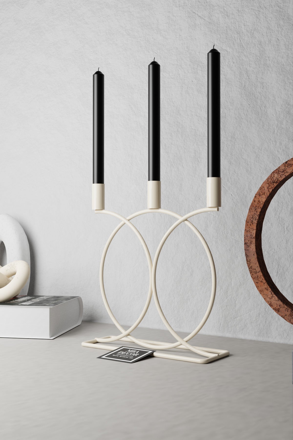 İskandinav Tarz 3’lü Metal Şamdan Mumluk Krem Geometri, Modern Dekoratif Ev Aksesuarı Minimalist