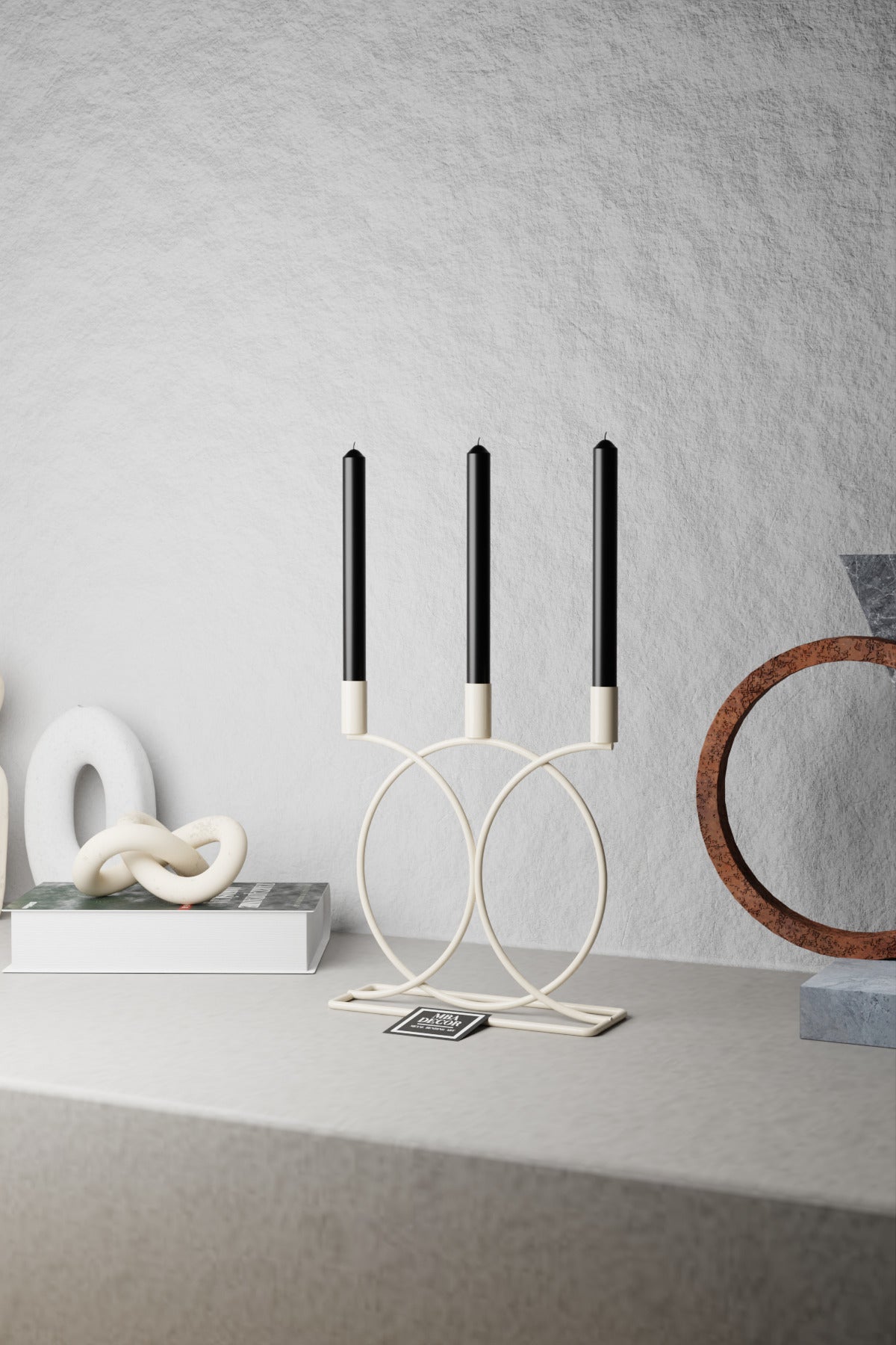 İskandinav Tarz 3’lü Metal Şamdan Mumluk Krem Geometri, Modern Dekoratif Ev Aksesuarı Minimalist
