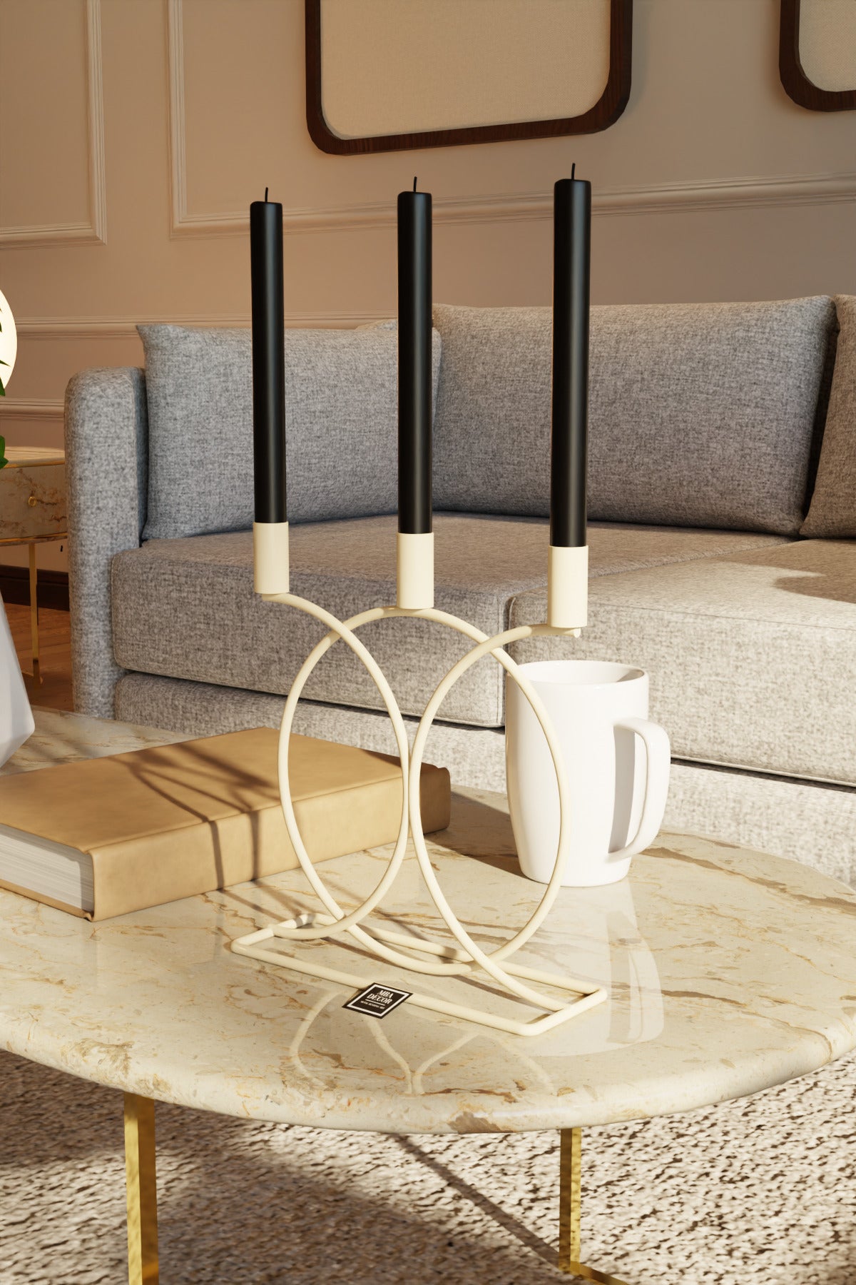 İskandinav Tarz 3’lü Metal Şamdan Mumluk Krem Geometri, Modern Dekoratif Ev Aksesuarı Minimalist
