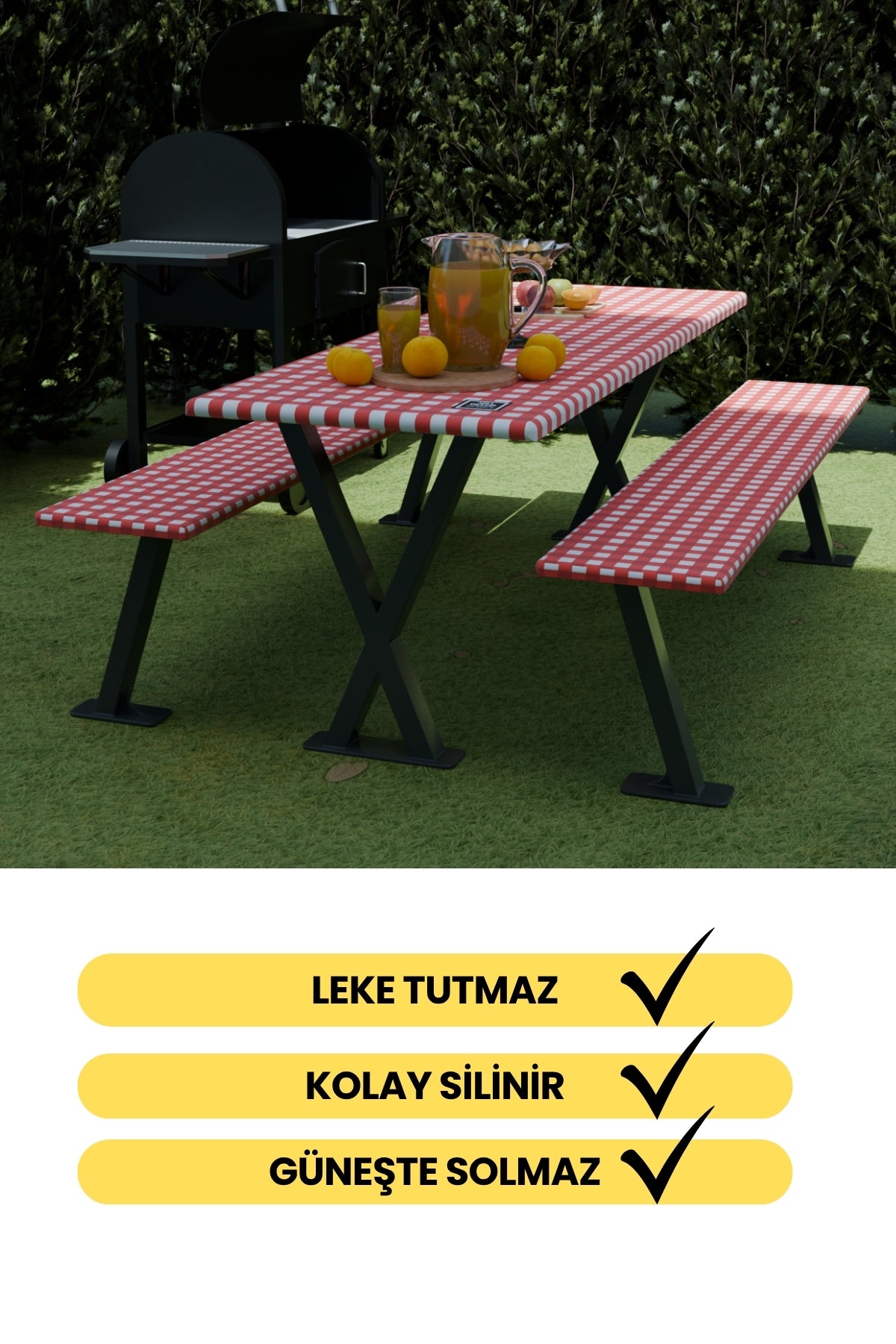 Lastikli Kırmızı Beyaz Pötikare Masa Örtüsü | Leke Tutmaz Su Geçirmez Piknik Bahçe Örtüsü Yazlık