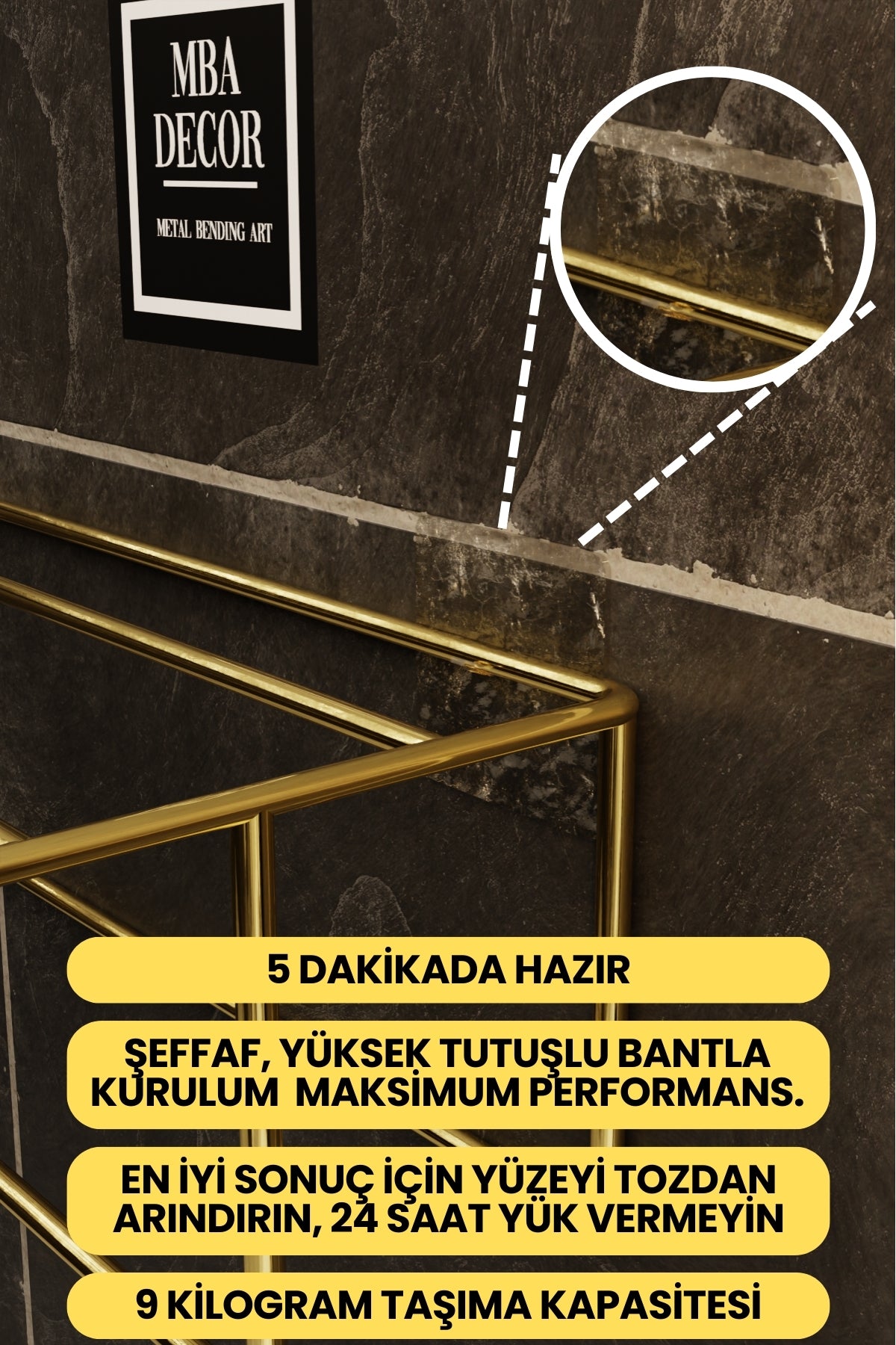 Gold Kendinden Yapışkanlı Banyo Havluluk Raf – Montaj Gerektirmez, Şıklık & Düzen