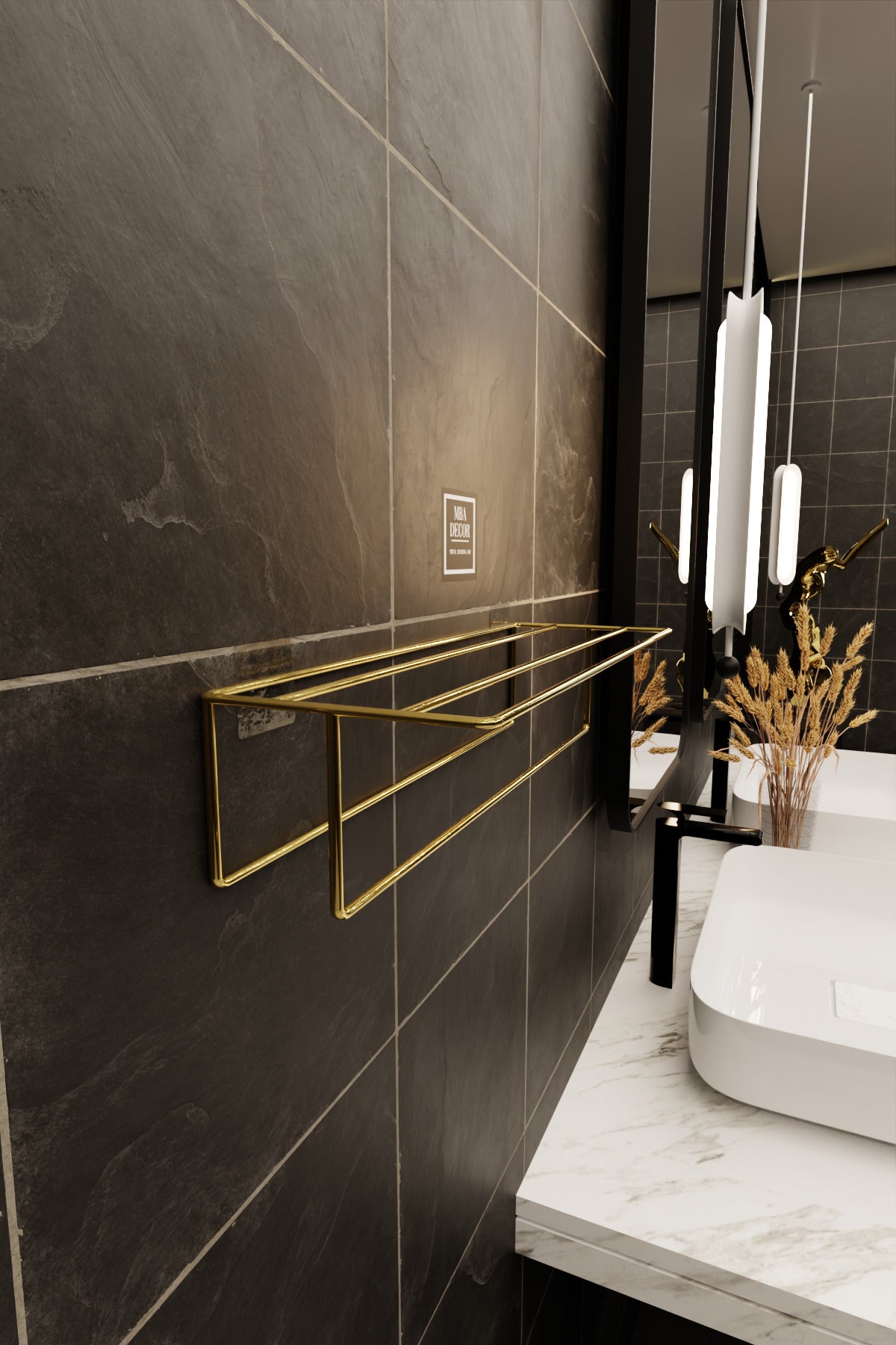 Gold Kendinden Yapışkanlı Banyo Havluluk Raf – Montaj Gerektirmez, Şıklık & Düzen