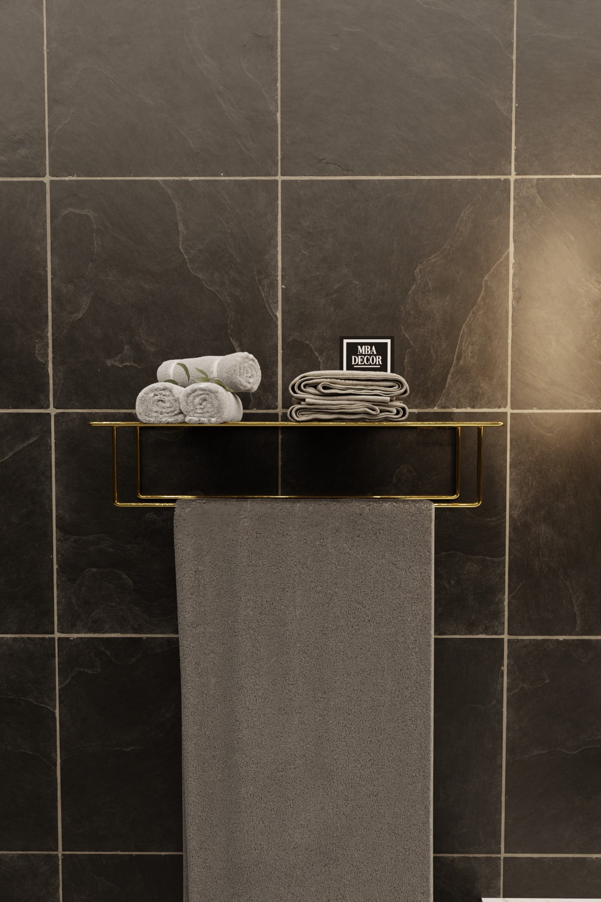Gold Kendinden Yapışkanlı Banyo Havluluk Raf – Montaj Gerektirmez, Şıklık & Düzen