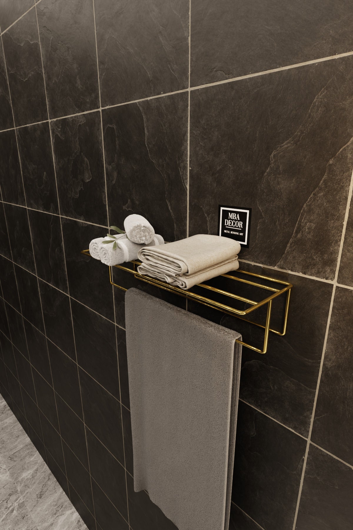 Gold Kendinden Yapışkanlı Banyo Havluluk Raf – Montaj Gerektirmez, Şıklık & Düzen
