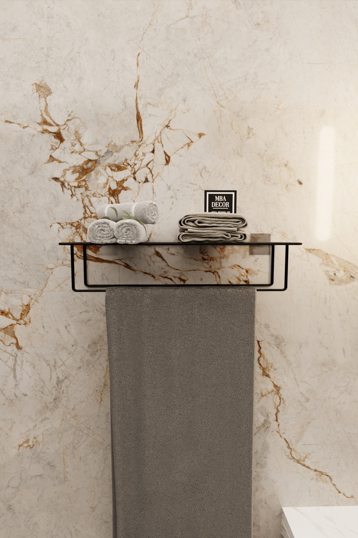 Siyah Kendinden Yapışkanlı Banyo Havluluk Raf – Montaj Gerektirmez, Modern & Şık
