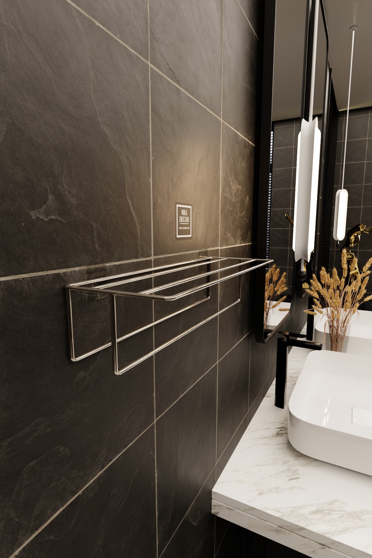 Gümüş Kendinden Yapışkanlı Banyo Havluluk Raf – Montaj Gerektirmez, Paslanmaz & Şık