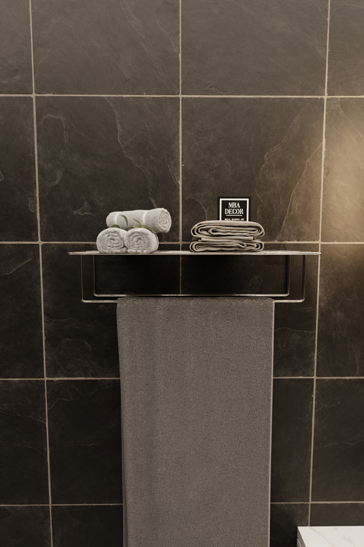 Gümüş Kendinden Yapışkanlı Banyo Havluluk Raf – Montaj Gerektirmez, Paslanmaz & Şık