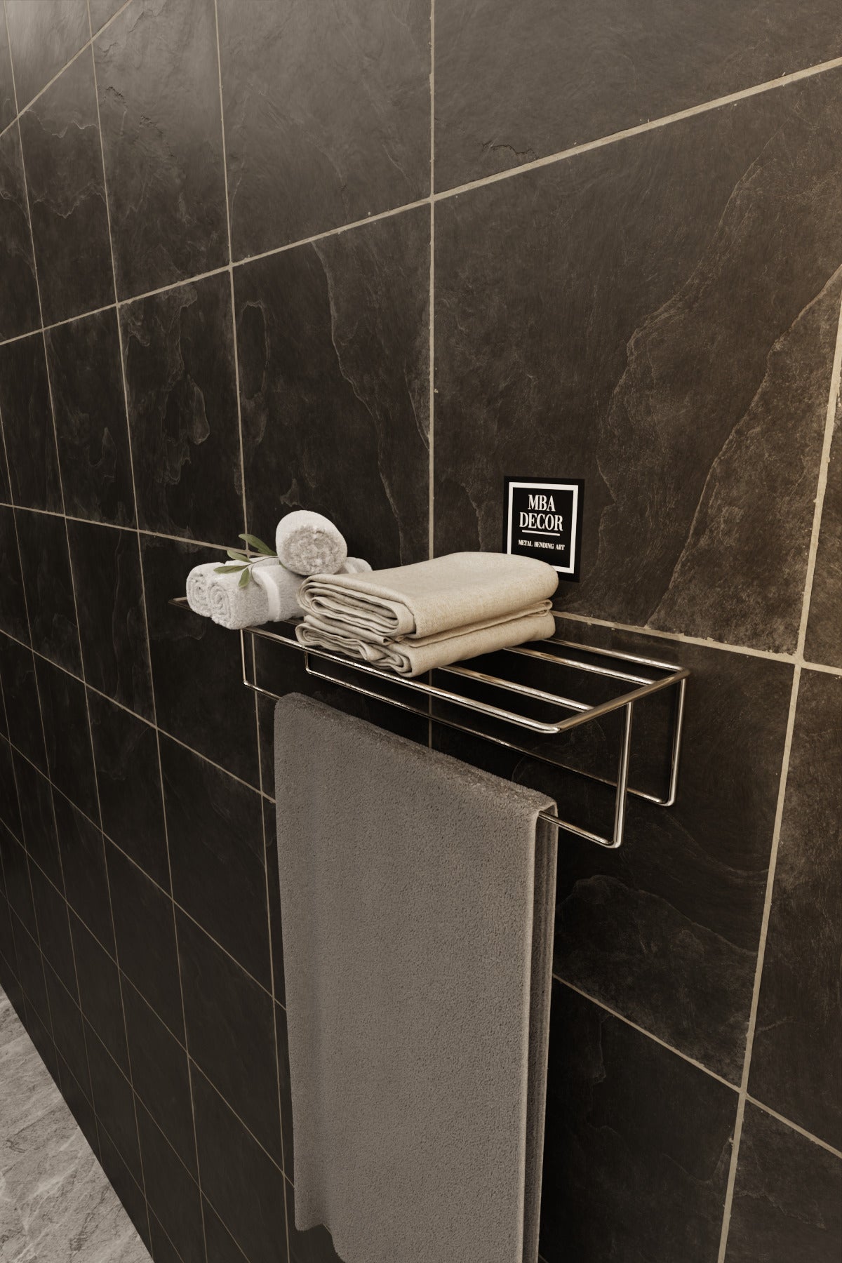 Gümüş Kendinden Yapışkanlı Banyo Havluluk Raf – Montaj Gerektirmez, Paslanmaz & Şık