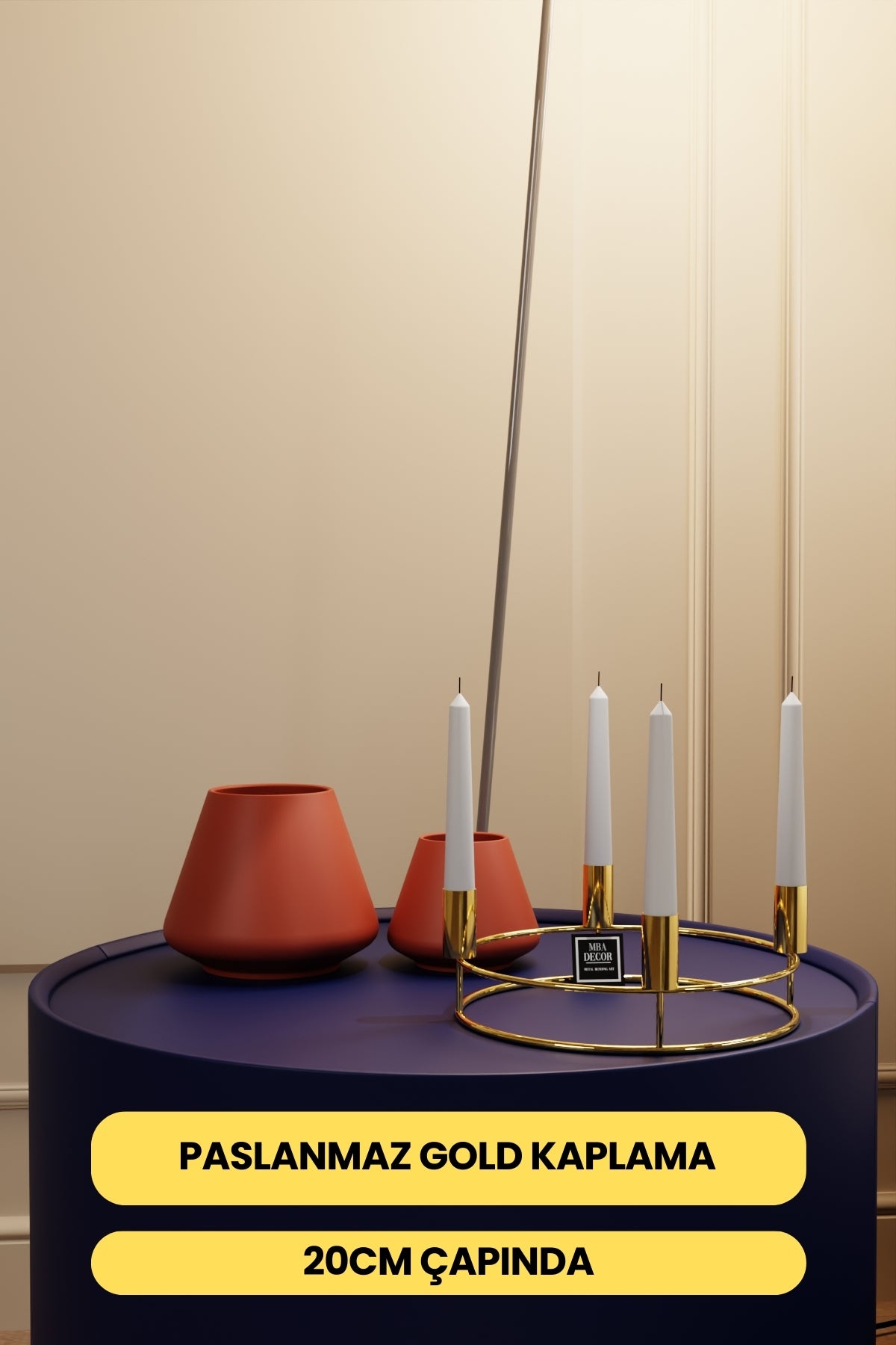 Perla Model Gold Metal 4’lü Şamdan Dekoratif Mumluk Modern Sofra Ev Dekorasyonu