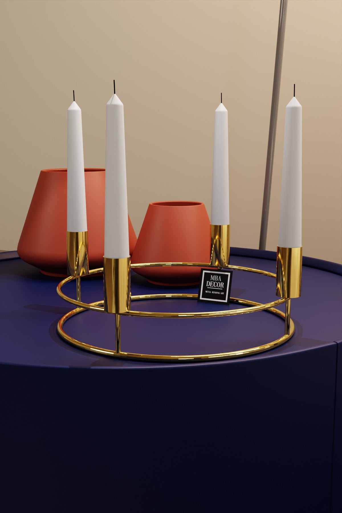 Perla Model Gold Metal 4’lü Şamdan Dekoratif Mumluk Modern Sofra Ev Dekorasyonu