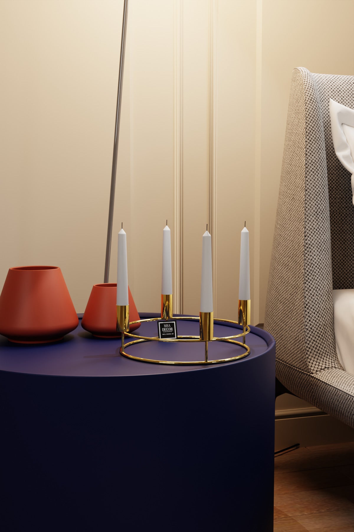 Perla Model Gold Metal 4’lü Şamdan Dekoratif Mumluk Modern Sofra Ev Dekorasyonu