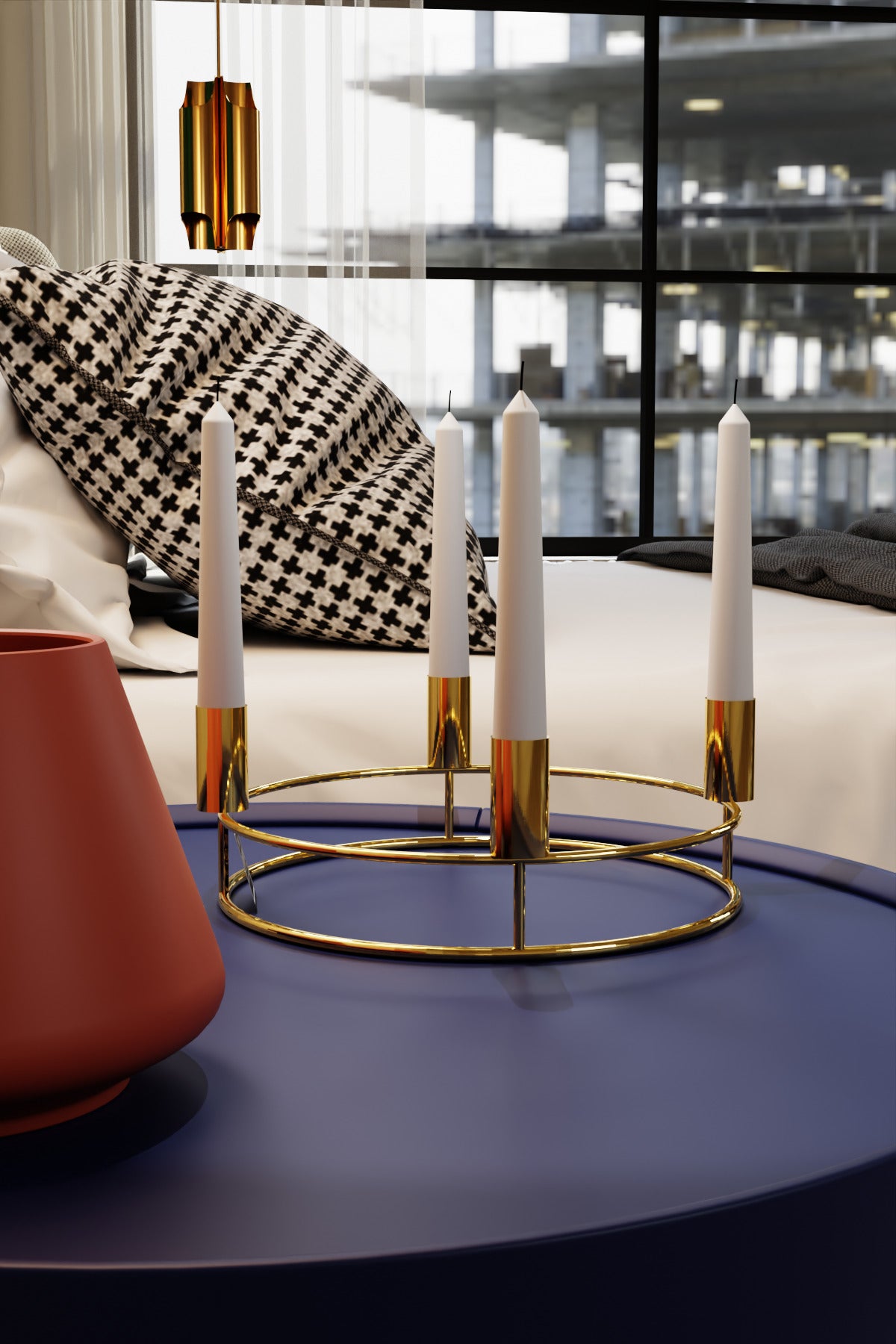 Perla Model Gold Metal 4’lü Şamdan Dekoratif Mumluk Modern Sofra Ev Dekorasyonu