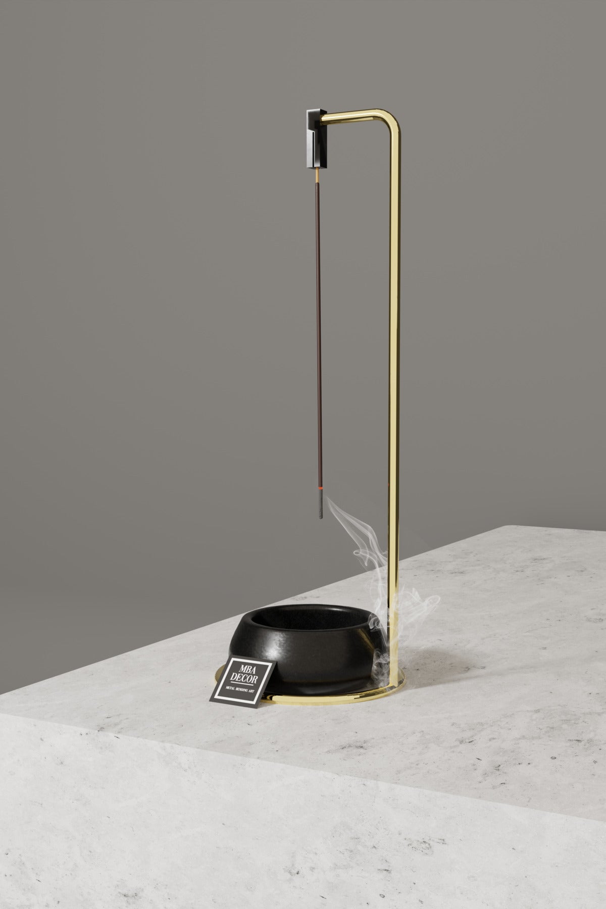 Dekoratif Tütsülük | Gold Metal Tütsü Tutucu, Kül Dökmez, Polimer Kase, 30 cm