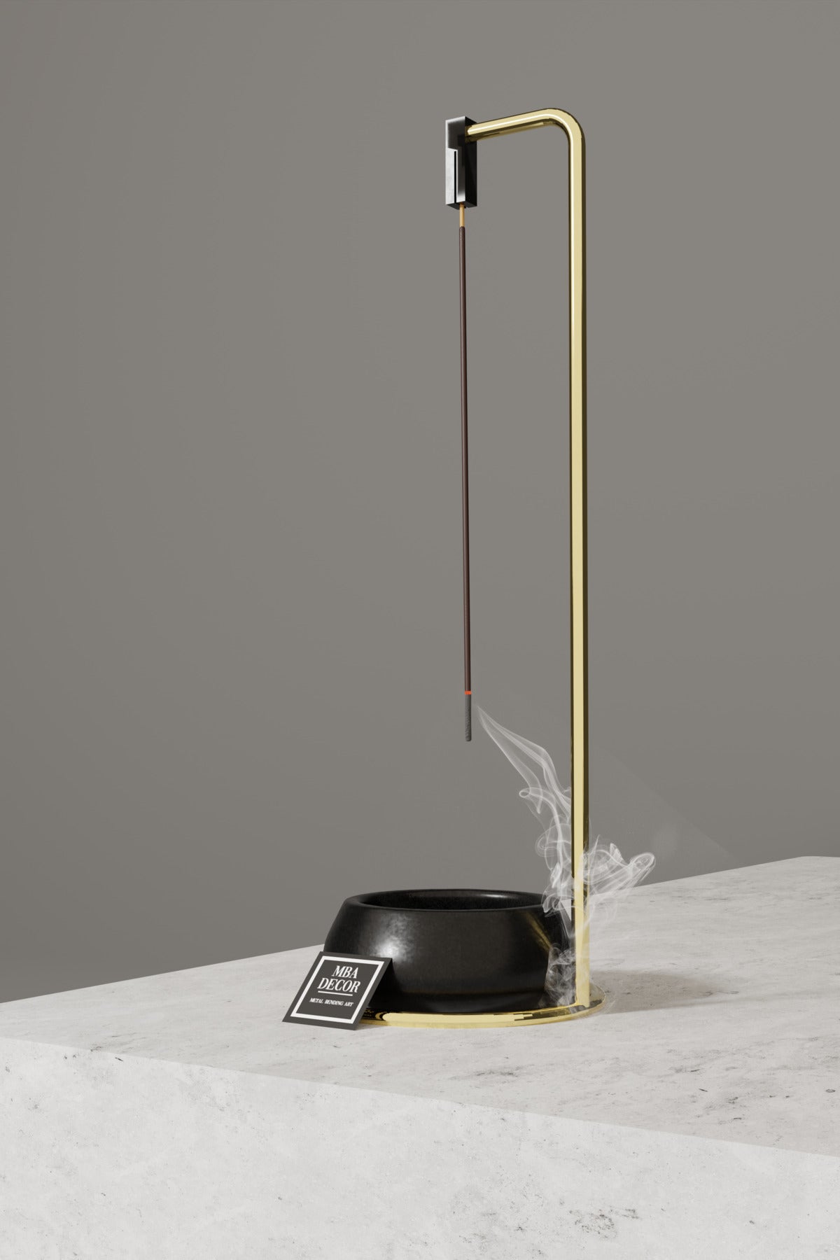 Dekoratif Tütsülük | Gold Metal Tütsü Tutucu, Kül Dökmez, Polimer Kase, 30 cm