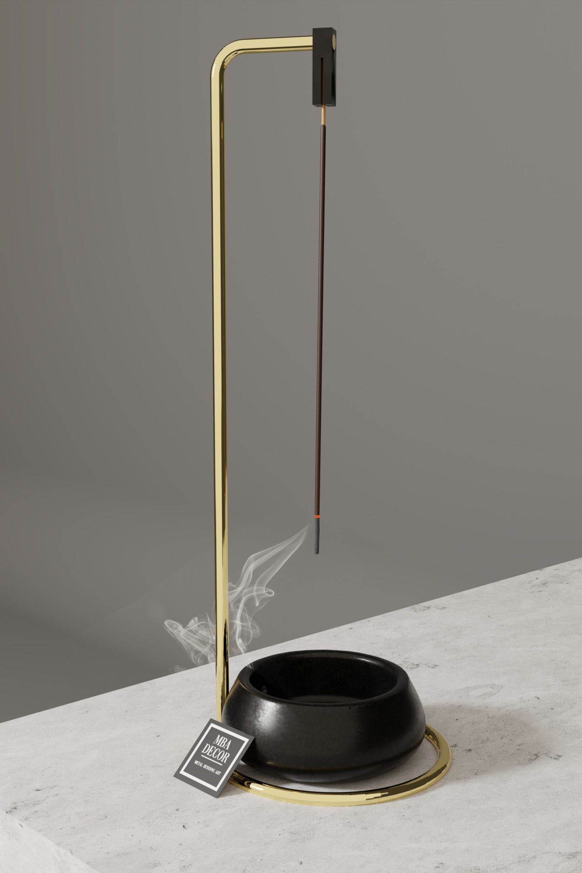 Dekoratif Tütsülük | Gold Metal Tütsü Tutucu, Kül Dökmez, Polimer Kase, 30 cm