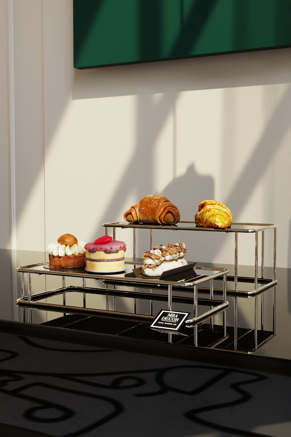 Prisma Model Gümüş Aynalı Sunum Tepsisi – İkili Set | Dekoratif & Şık Sunum 30x15cm