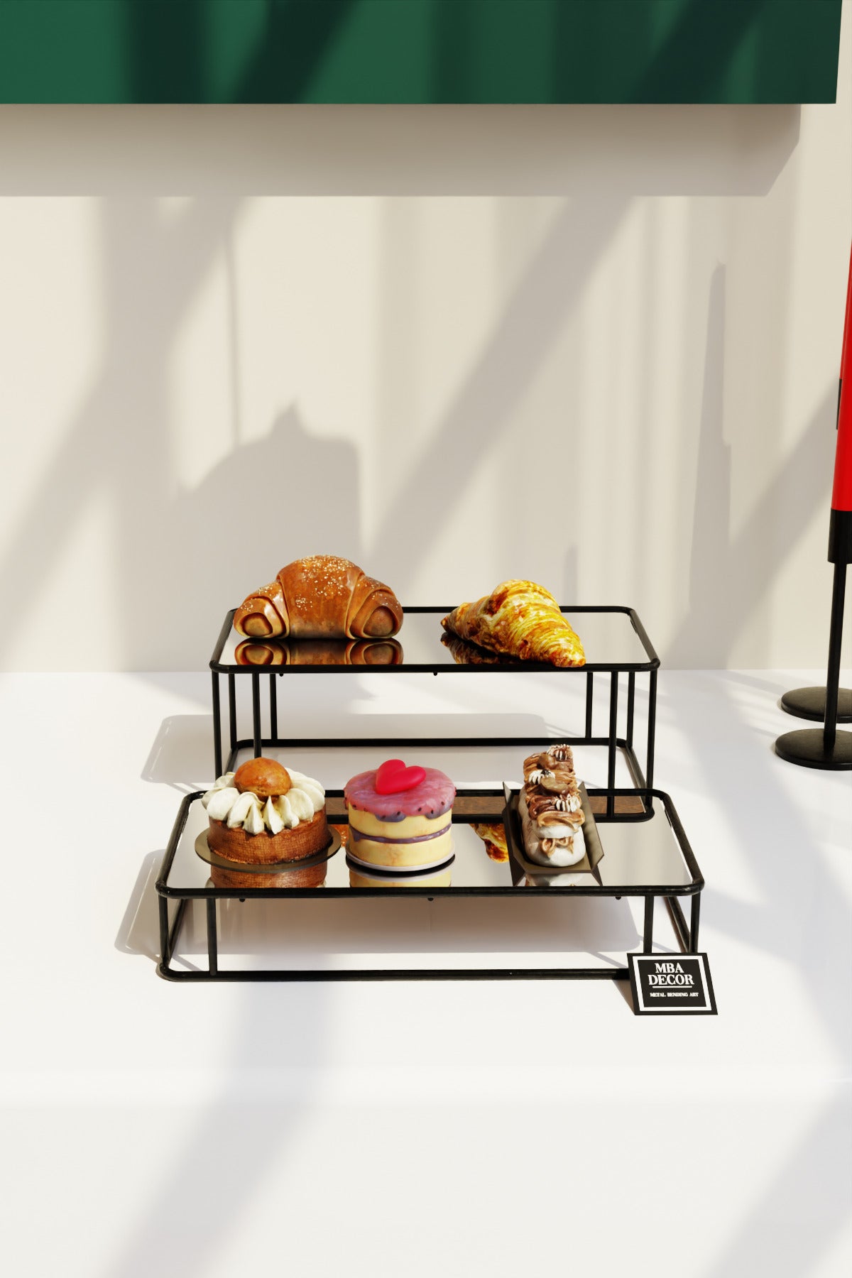 Prisma Model Siyah Aynalı Sunum Tepsisi – İkili Set | Dekoratif & Şık Sunum 30x15cm