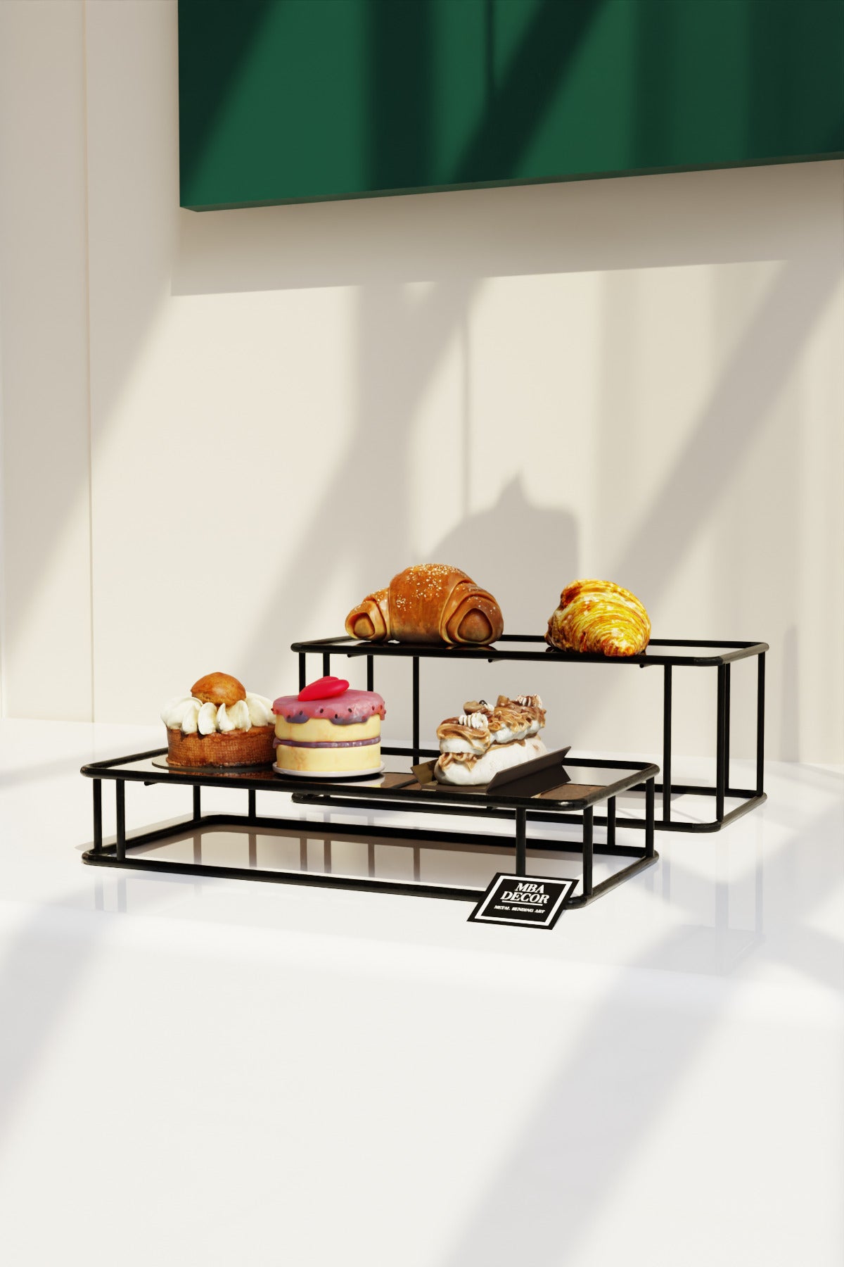 Prisma Model Siyah Aynalı Sunum Tepsisi – İkili Set | Dekoratif & Şık Sunum 30x15cm