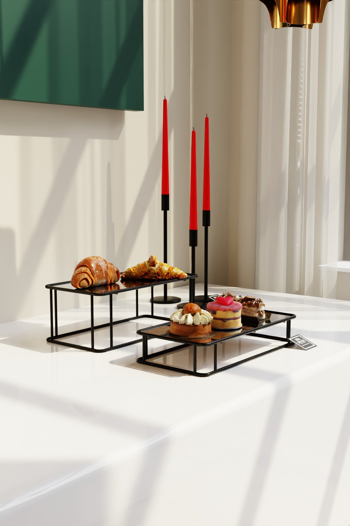 Prisma Model Siyah Aynalı Sunum Tepsisi – İkili Set | Dekoratif & Şık Sunum 30x15cm