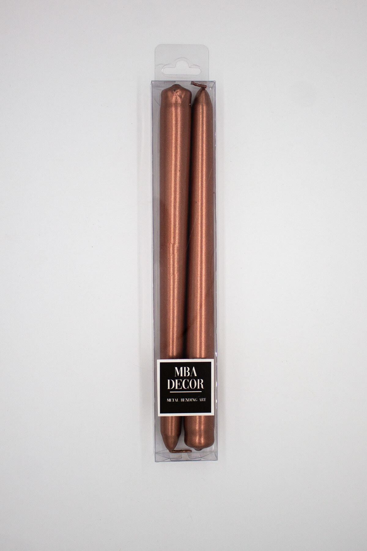 Metalik Parlak Gövde 1. Kalite 2'li Paket Uzun Çubuk Konik Bronz Şamdan Mumu