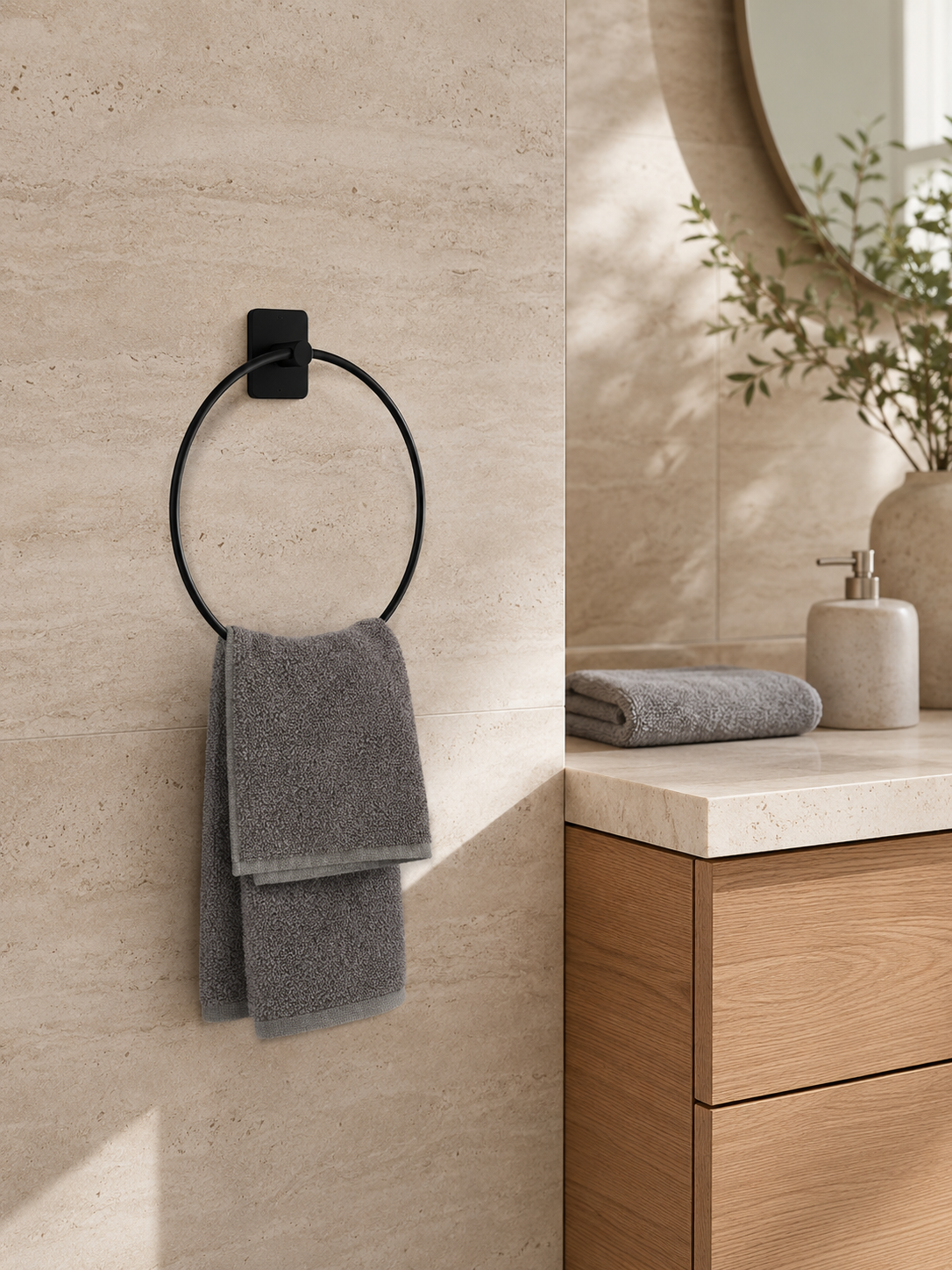 Yapışkanlı Siyah Metal Yuvarlak Banyo Havluluğu 20 cm
