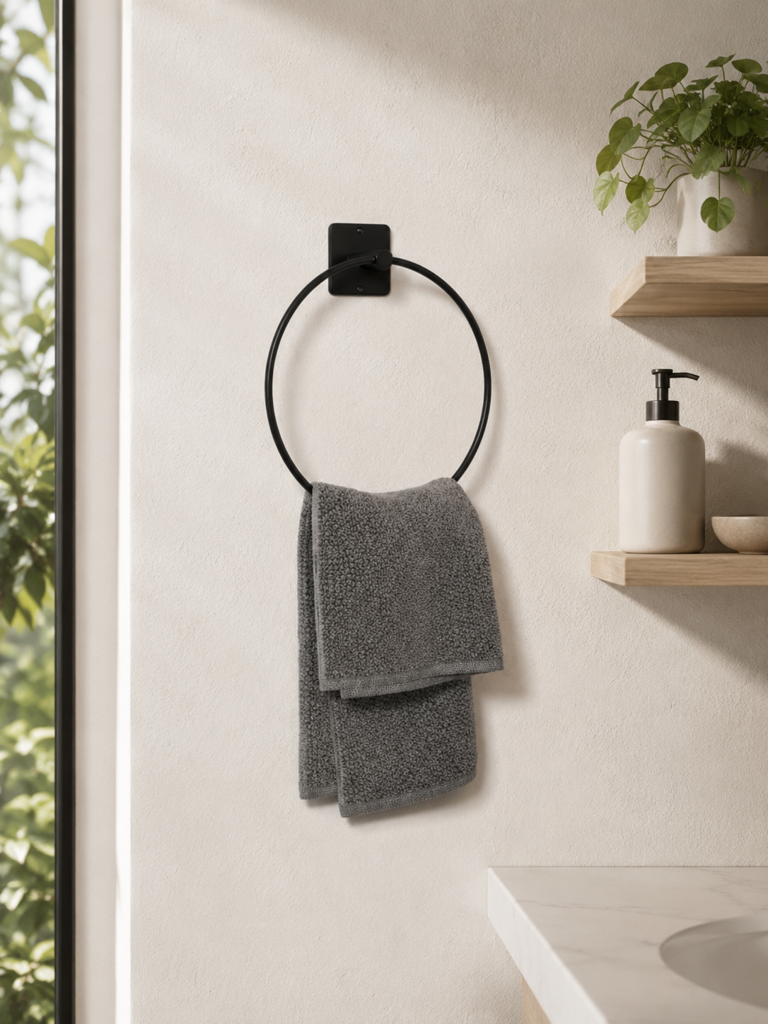 Yapışkanlı Siyah Metal Yuvarlak Banyo Havluluğu 20 cm