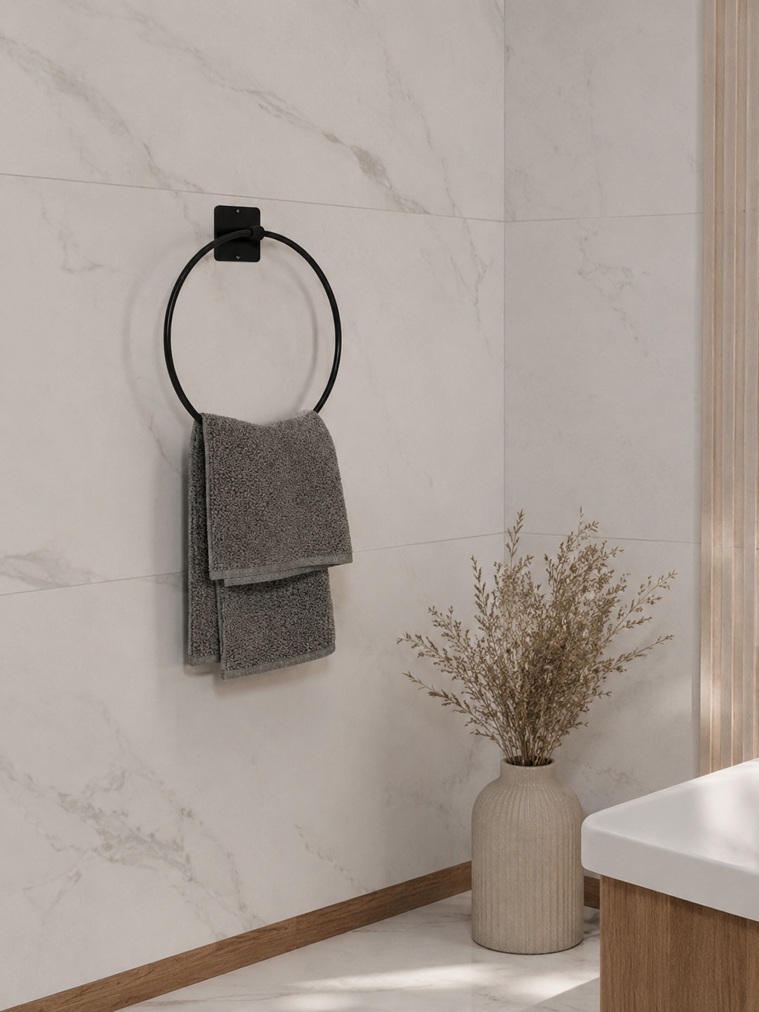 Yapışkanlı Siyah Metal Yuvarlak Banyo Havluluğu 20 cm