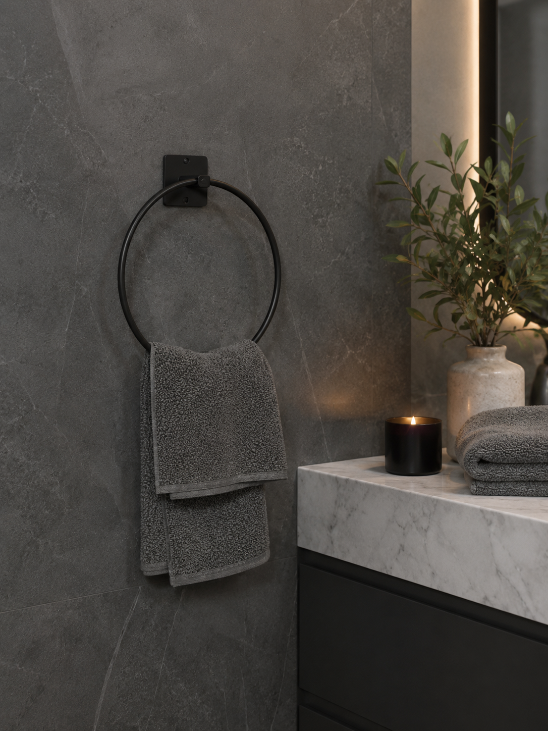 Yapışkanlı Siyah Metal Yuvarlak Banyo Havluluğu 20 cm