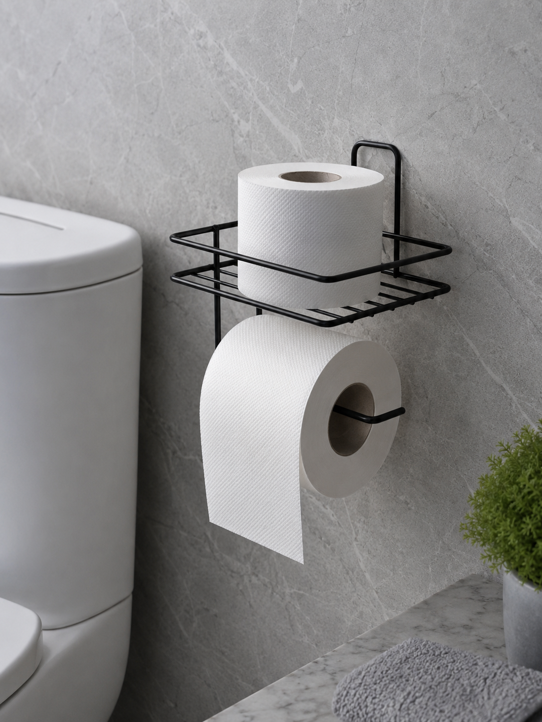 Yapışkanlı Siyah Metal WC Tuvalet Kağıtlığı 16x13x13 cm