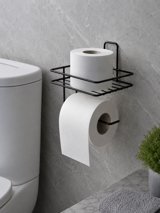 Yapışkanlı Siyah Metal WC Tuvalet Kağıtlığı 16x13x13 cm
