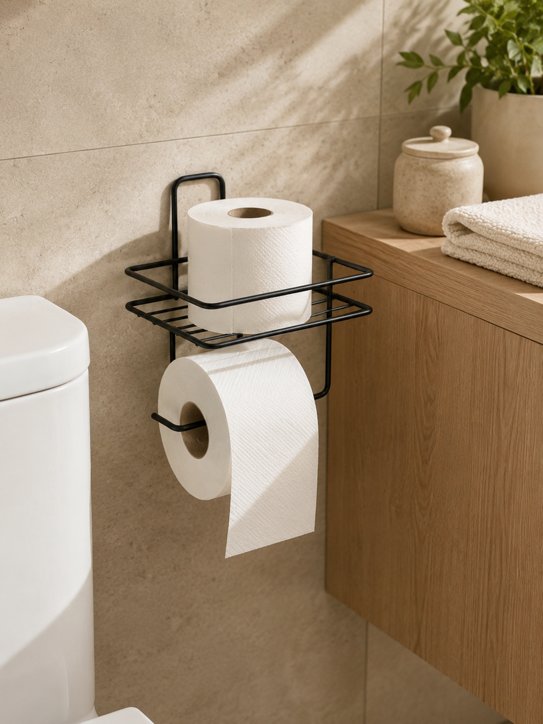 Yapışkanlı Siyah Metal WC Tuvalet Kağıtlığı 16x13x13 cm