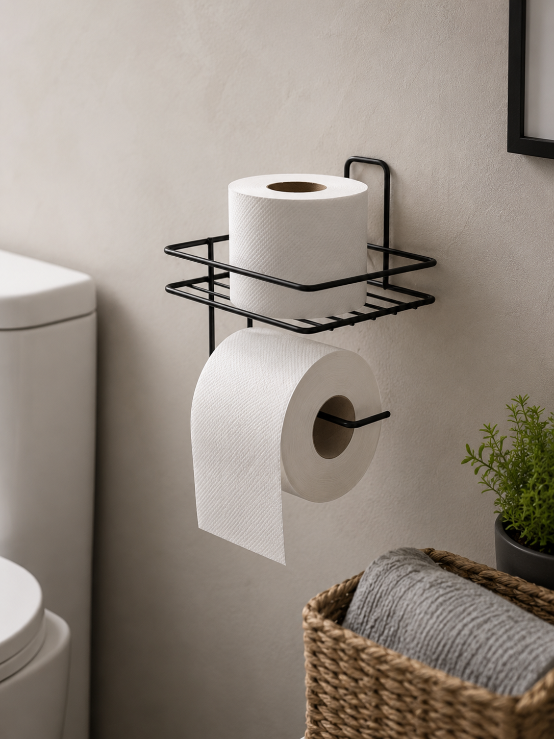 Yapışkanlı Siyah Metal WC Tuvalet Kağıtlığı 16x13x13 cm