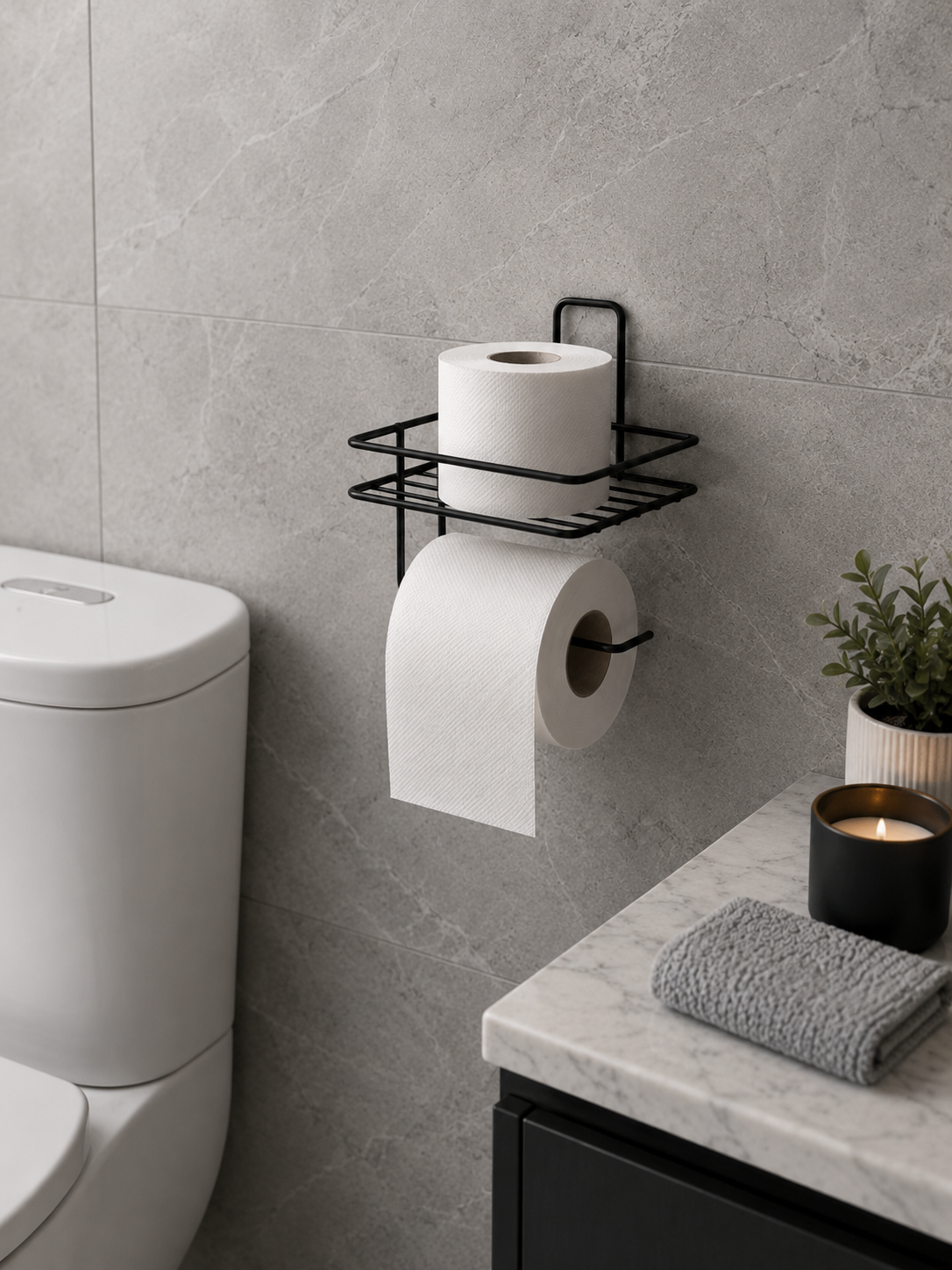 Yapışkanlı Siyah Metal WC Tuvalet Kağıtlığı 16x13x13 cm