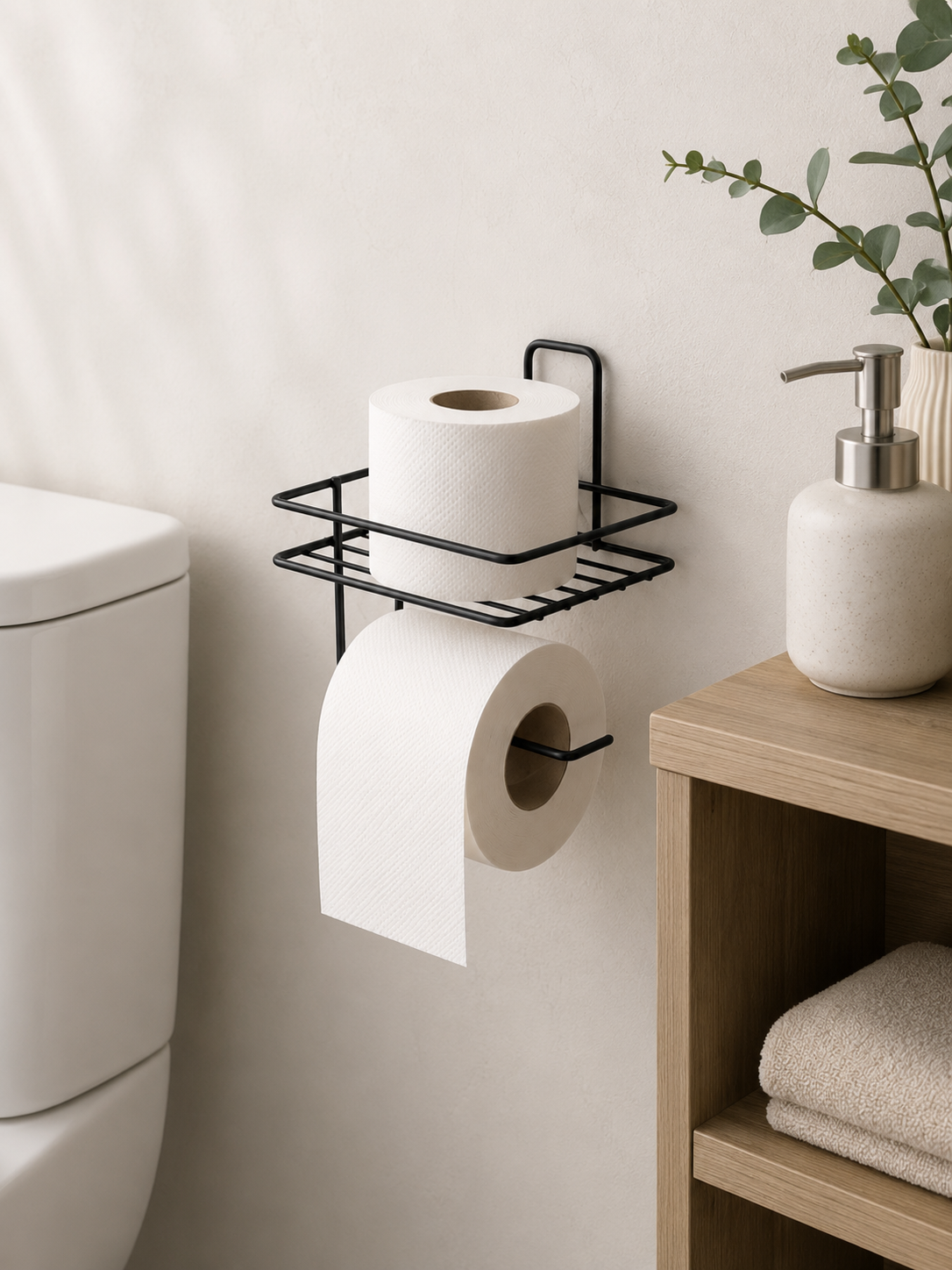 Yapışkanlı Siyah Metal WC Tuvalet Kağıtlığı 16x13x13 cm