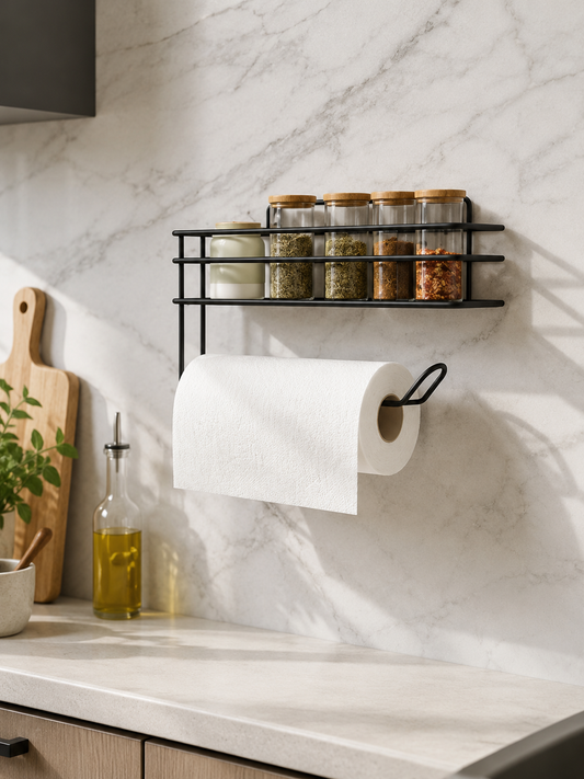 Yapışkanlı Siyah Metal Baharatlık ve Kağıt Havluluk 30 cm