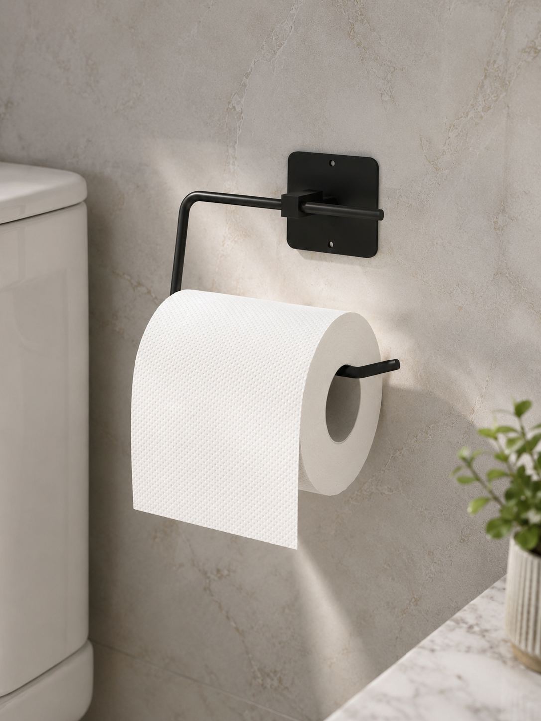 Siyah Metal Yapışkanlı WC Tuvalet Kağıtlığı