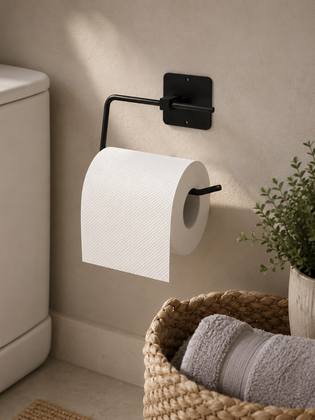 Siyah Metal Yapışkanlı WC Tuvalet Kağıtlığı