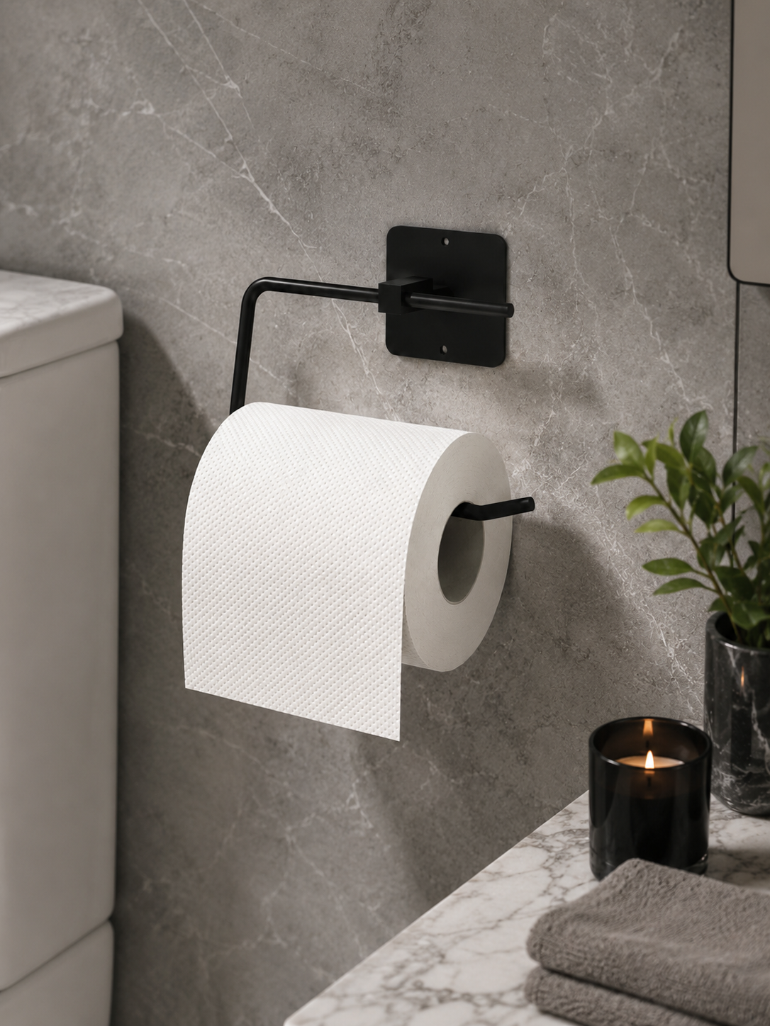 Siyah Metal Yapışkanlı WC Tuvalet Kağıtlığı