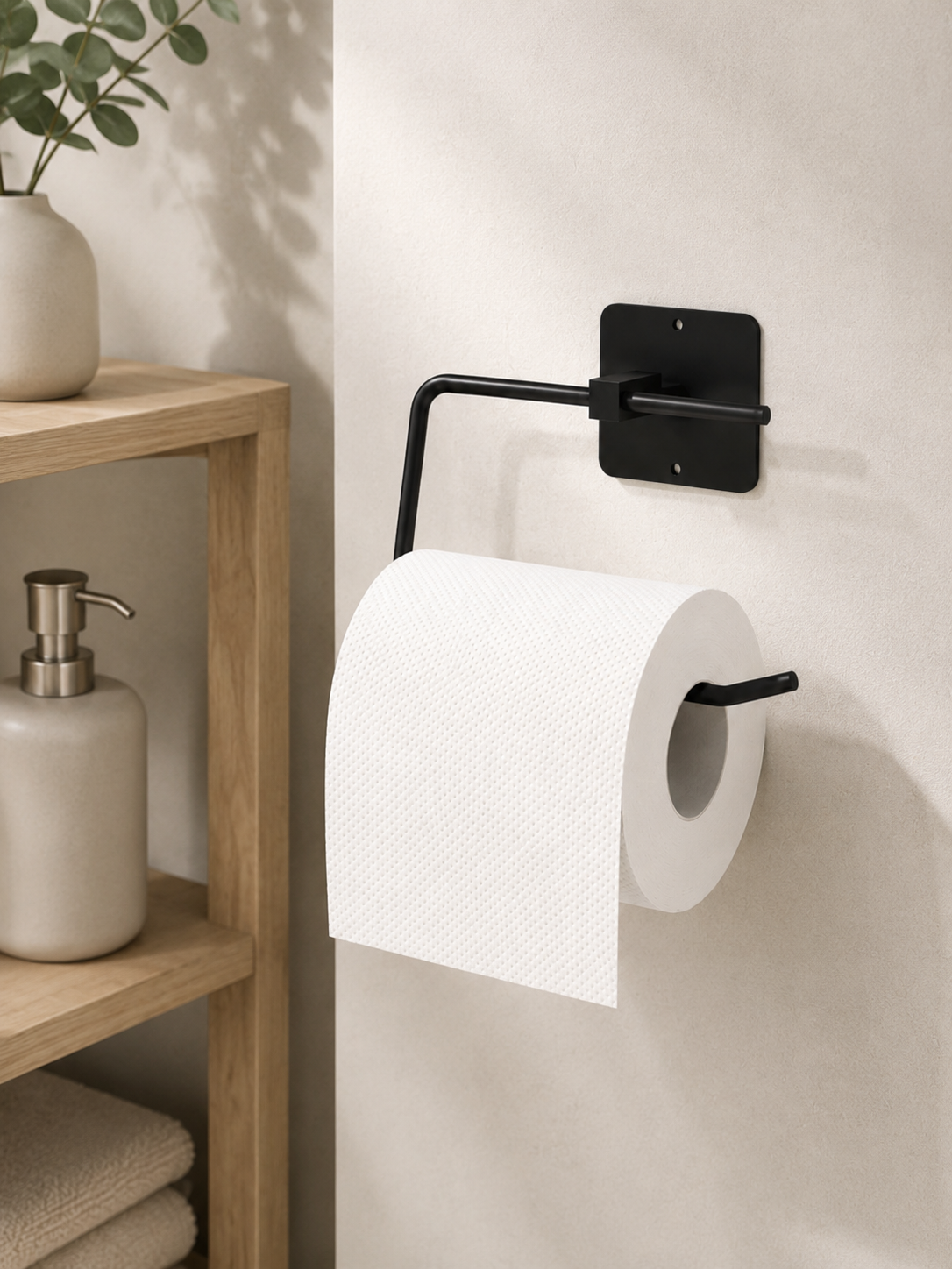 Siyah Metal Yapışkanlı WC Tuvalet Kağıtlığı